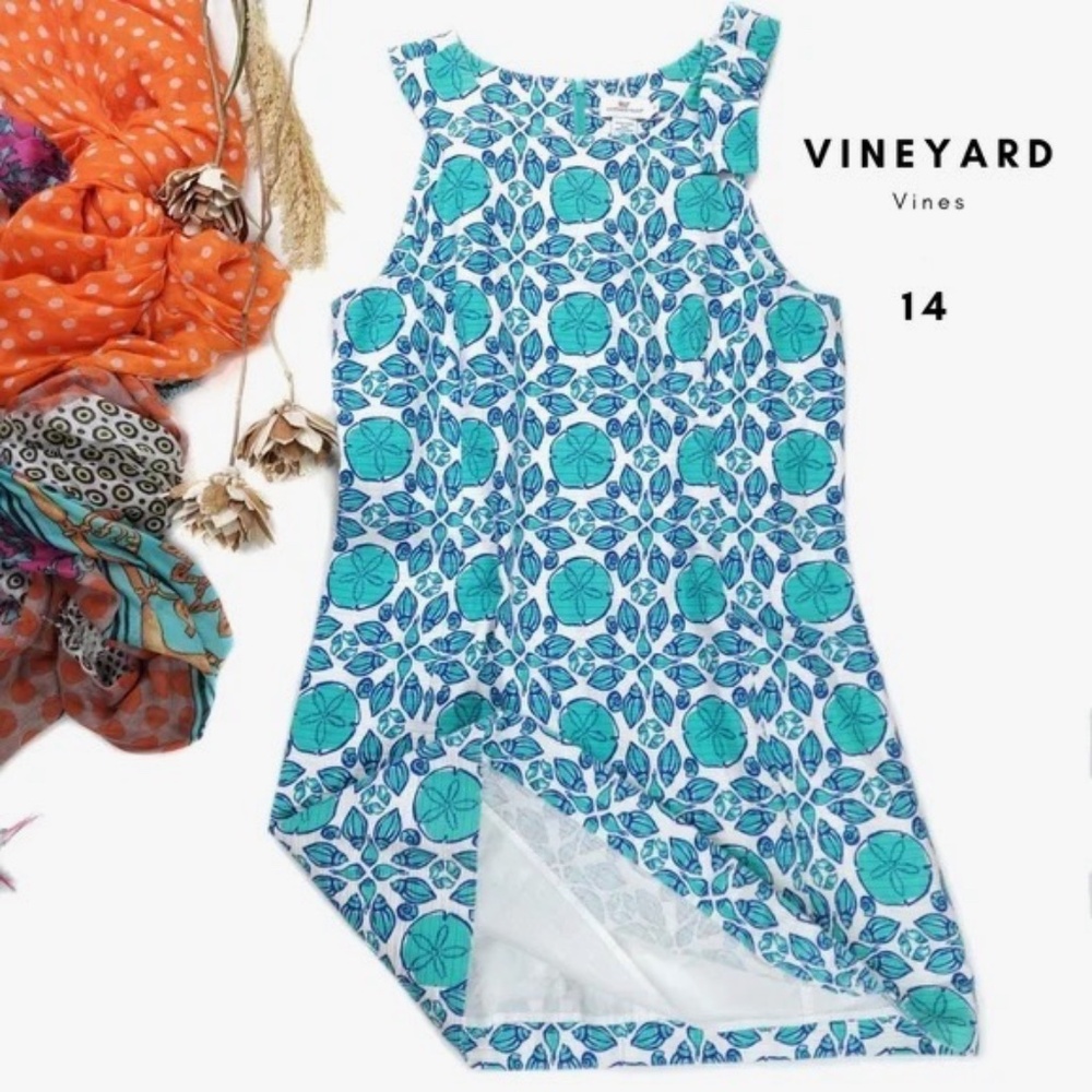 Vineyard Vines Blue White Sand Dollar Dress Sz 14